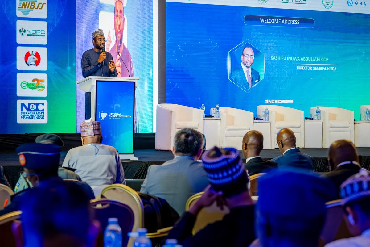 NITDANigeria's tweet photo. Today marks the grand opening of the prestigious 2025 National Cyber Security Conference in Abuja, a groundbreaking event graciously addressing evolving cyber threats and strengthening our national security and defenses. 

It holds under the visionary theme, “Building a Resilient Digital Future,” embarking on a paramount mission to fortify Nigeria's digital landscape as one of the desires of President @officialABAT's Renewed Hope Agenda to strengthen national security for peace and prosperity. 

While giving his opening remarks, the Director-General, @KashifuInuwa, has set forth guide and efforts towards building a resilient digital future: aiming to reinforce the resilience of our national cyber security framework, bolster our defenses, cultivate global partnerships, advocate for comprehensive cybersecurity education, invest in innovative technological solutions, and honour the trailblazers in the field of cybersecurity. 

He added the need to unite to strengthen the digital backbone of the nation, ensuring a secure and prosperous future for all.

#NCSC2025