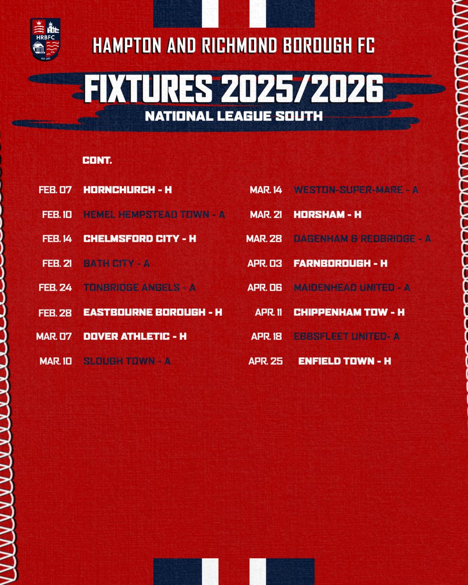 HAMRICHFC's tweet image. 📅 The fixtures are out! We kick off the new season at home against Salisbury on 9th August.
An exciting start awaits with clashes against Dorking, Maidstone, Dagenham & Redbridge, and Ebbsfleet all in the first month.
Let the countdown begin! ⚽️