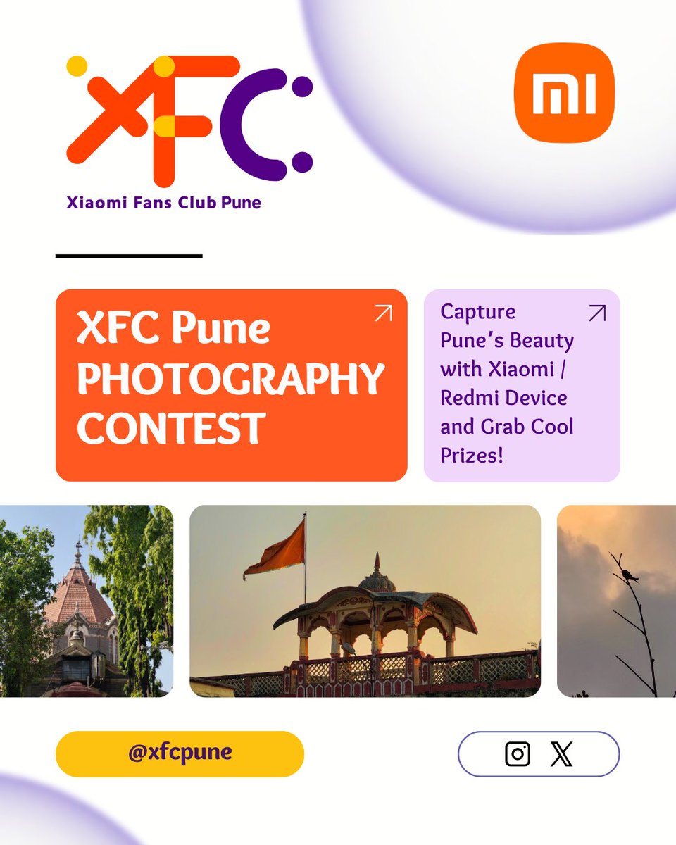 XFCPune's tweet image. 🌆 Photography Contest Alert!

Show us the beauty of Pune through your Xiaomi/Redmi lens &amp;amp; win exciting prizes! 🎁✨

🗓️ Deadline: 11th July | All rules in the Image

#XFCPune #XiaomiIndia #RedmiIndia