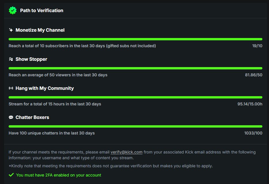 manifest success reapplying for verification in 2 days 💚
<a href="/KickStreaming/">Kick</a> <a href="/KickCommunity/">Kick Community</a>