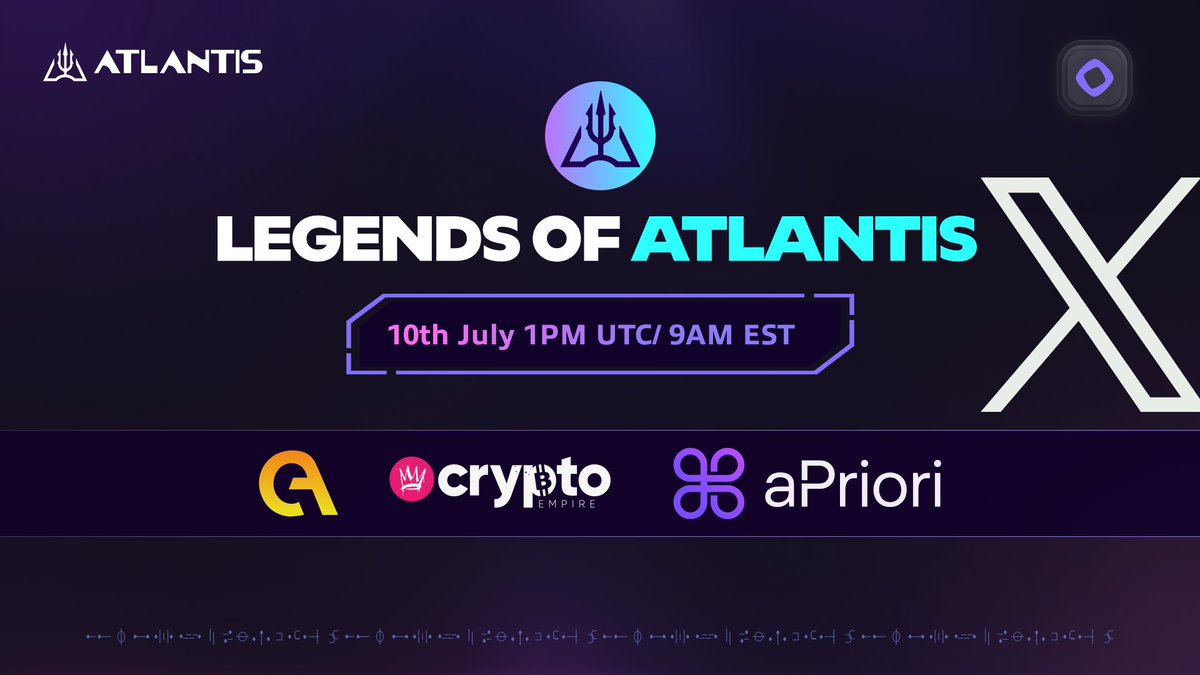 Atlantis (@atlantisdex_xyz) on Twitter photo The Legends of Atlantis are back tomorrow at 1 PM UTC with <a href="/apr_labs/">aPriori ⌘</a>, <a href="/ChainAudits_io/">Chain Audits</a>, and Connor from <a href="/csellcrypto/">Crypto Empire</a>!
We’ll discuss liquid staking on <a href="/monad_xyz/">Monad</a> and how you can participate even before mainnet hits. And of course, we’ll dive into some ancient mysteries and lore The Legends of Atlantis are back tomorrow at 1 PM UTC with <a href="/apr_labs/">aPriori ⌘</a>, <a href="/ChainAudits_io/">Chain Audits</a>, and Connor from <a href="/csellcrypto/">Crypto Empire</a>!
We’ll discuss liquid staking on <a href="/monad_xyz/">Monad</a> and how you can participate even before mainnet hits. And of course, we’ll dive into some ancient mysteries and lore