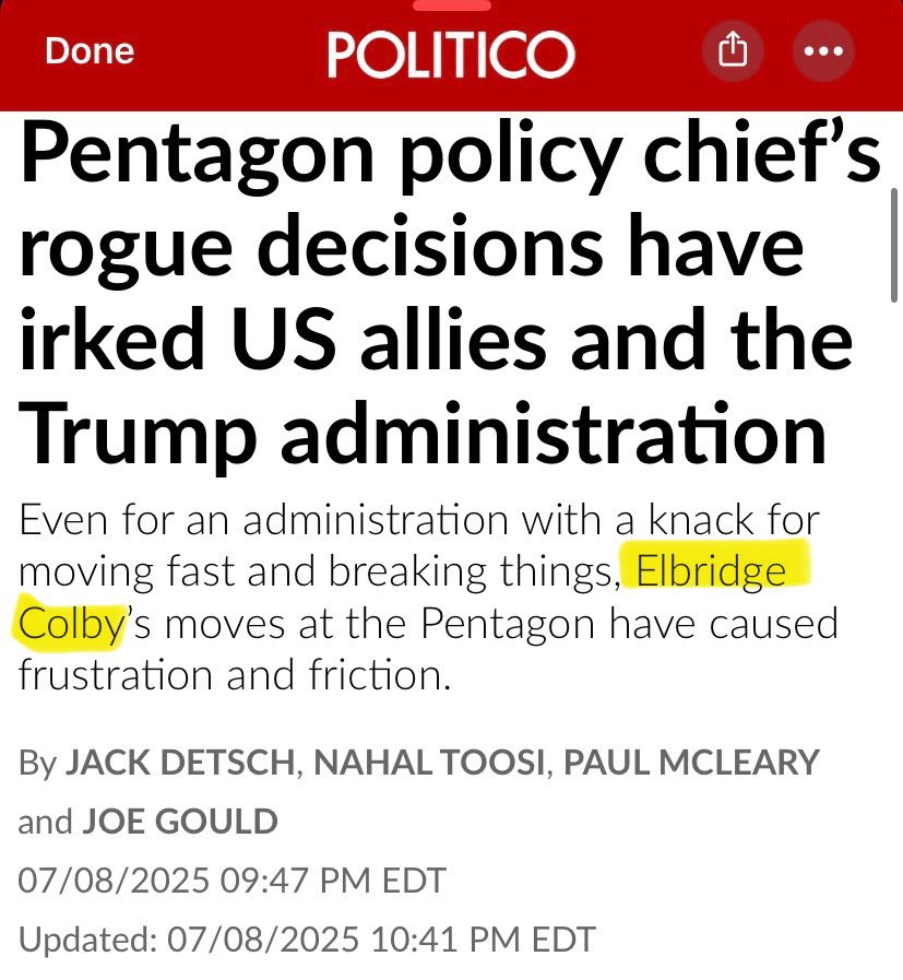 1) Over the last two years, I have pointed out the errors and flaws of Elbridge Colby’s ideas. I also pointed out his connections to Heritage Foundation and other organizations. Colby is a contributor to Project 2025. And now Colby has the power he craved. Let’s begin⬇️