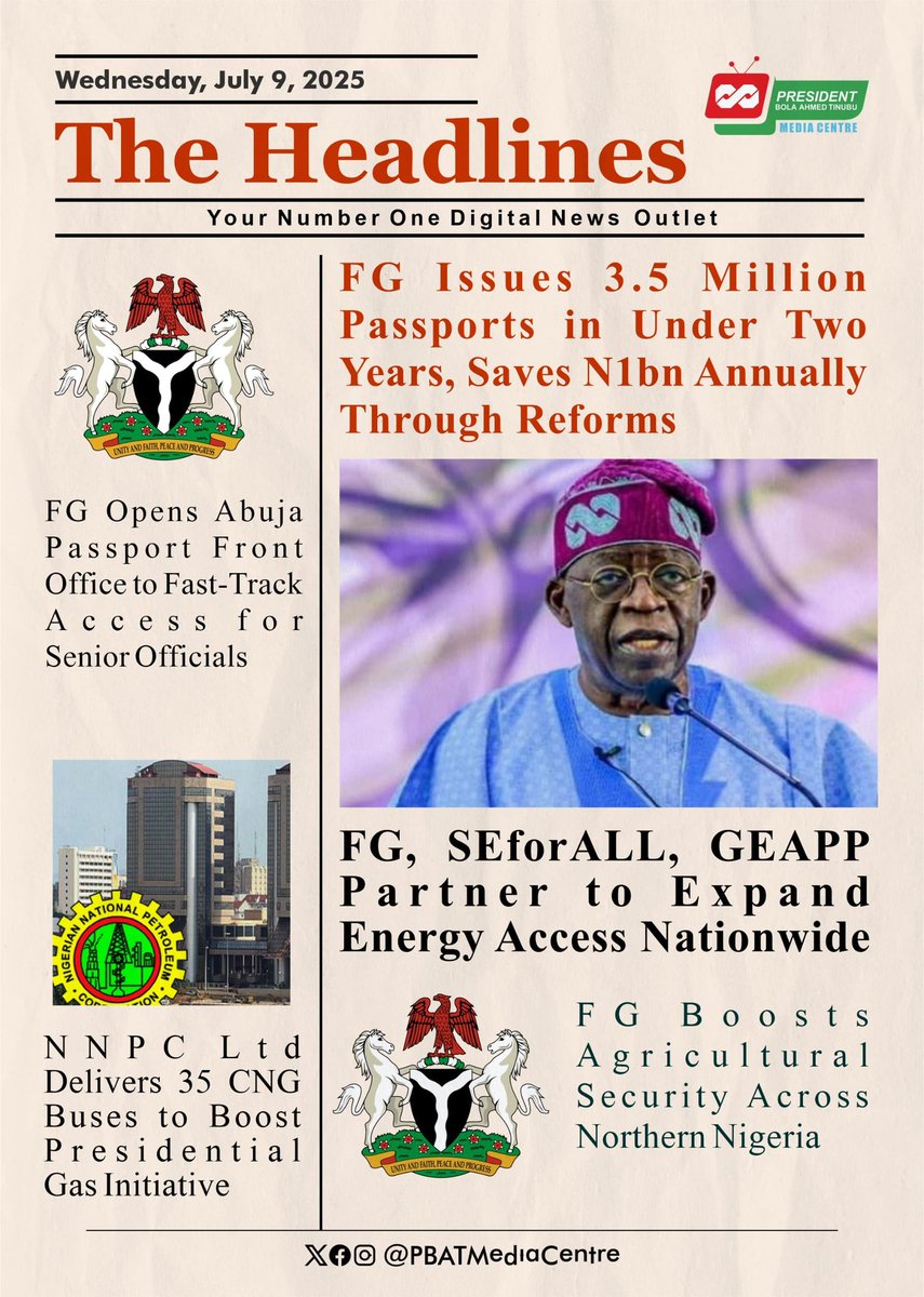Federal Government Issues 3.5 Million Passports in Under 2 Years, Saves N1bn Annually Through Reforms

Federal Government, SEforALL, &amp; GEAPP Partner to Expand Energy Access Nationwide

Federal Government Opens Abuja Passport Front Office to Fast-Track Access for Senior Officials