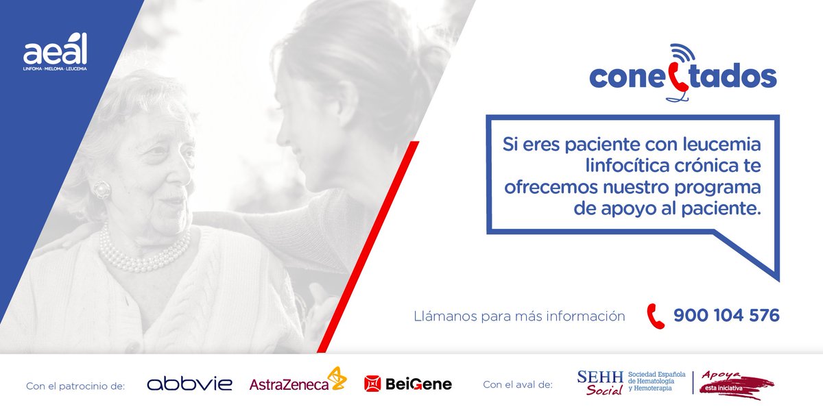 AEAL (@aeal_) on Twitter photo ¿Te han diagnosticado #leucemia linfocítica crónica (LLC) o alguien de tu familia convive con esta enfermedad?🧐
En #AEAL estamos para ayudaros, ponte en contacto con nosotros y conoce nuestro programa #Conectados.
📲 91 563 18 01
📩 info@aeal.es ¿Te han diagnosticado #leucemia linfocítica crónica (LLC) o alguien de tu familia convive con esta enfermedad?🧐
En #AEAL estamos para ayudaros, ponte en contacto con nosotros y conoce nuestro programa #Conectados.
📲 91 563 18 01
📩 info@aeal.es