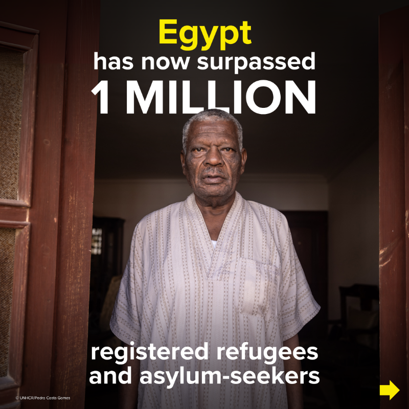 Refugees's tweet photo. More than 1 million refugees and asylum-seekers are now registered in Egypt—many fleeing Sudan’s crisis.

This number reflects real lives in turmoil, not just statistics. As needs grow, critical funding is falling behind.