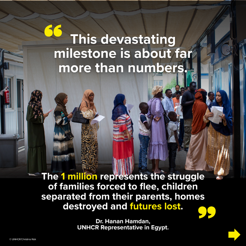 Refugees's tweet photo. More than 1 million refugees and asylum-seekers are now registered in Egypt—many fleeing Sudan’s crisis.

This number reflects real lives in turmoil, not just statistics. As needs grow, critical funding is falling behind.