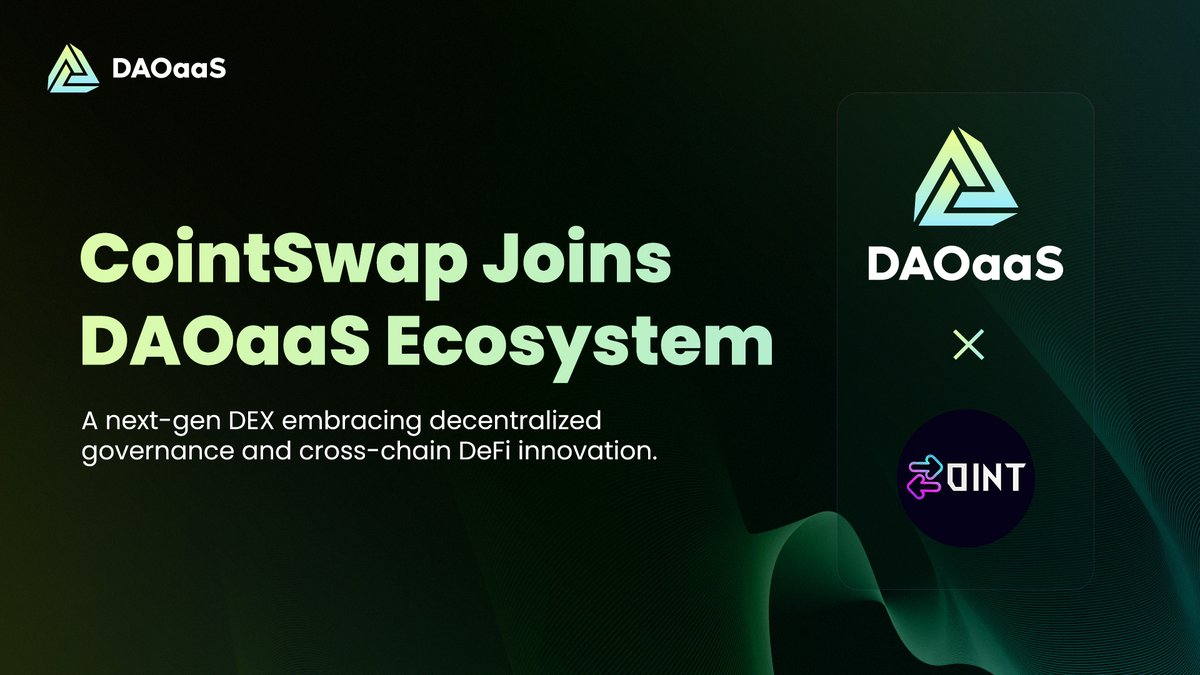 Colton Kelemen (@kelemencolton) on Twitter photo ๐ New #DAO Onboarded: <a href="/CointSwap_/">Coint Swap</a> is now live on #DAOaaS!
This next-gen #DEX tackles CEX limitations with powerful features:
โ
Low fees
โ
Full user control
โ
Robust security
โ
Hybrid pools & cross-chain support
#CointSwap #DeFi #Web3 ๐ New #DAO Onboarded: <a href="/CointSwap_/">Coint Swap</a> is now live on #DAOaaS!
This next-gen #DEX tackles CEX limitations with powerful features:
โ
Low fees
โ
Full user control
โ
Robust security
โ
Hybrid pools & cross-chain support
#CointSwap #DeFi #Web3