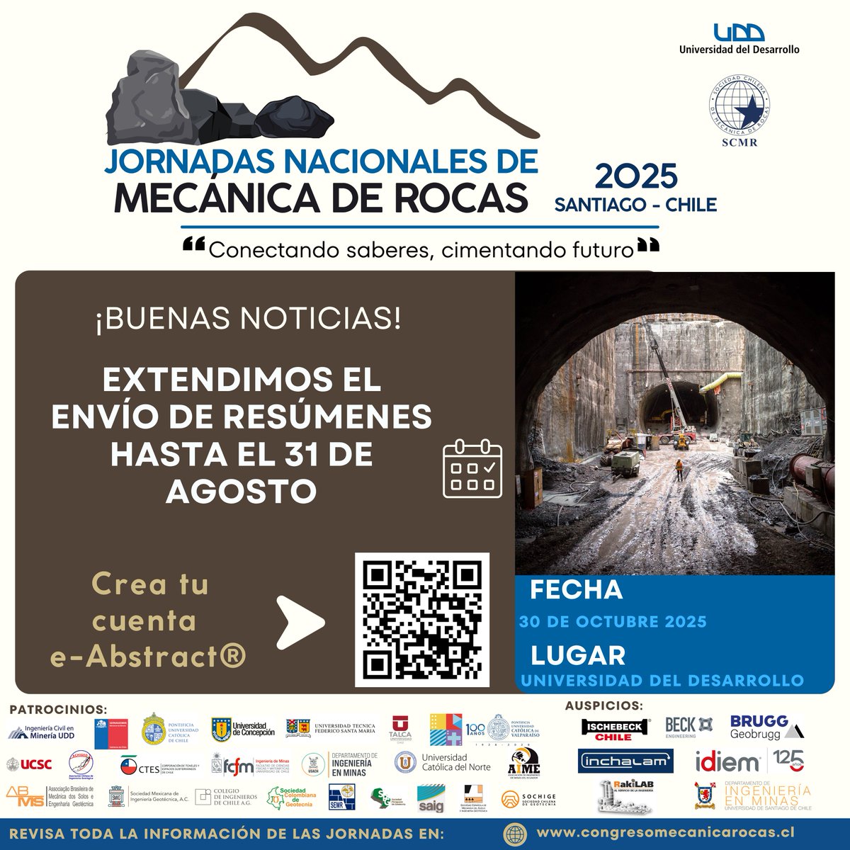 ¡Atención comunidad DIMin! Se ha extendido el plazo de envío de resúmenes técnicos para la 1era Jornada Nacional de Mecánica de Rocas 2025, que se realizará el 30 de octubre de 2025.

Nueva fecha límite de recepción: 31 de agosto de 2025