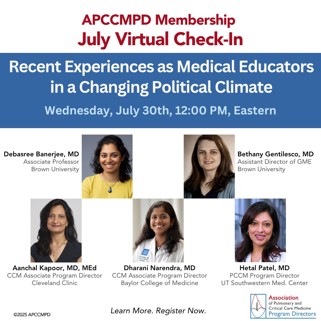 APCCMPD's tweet image. 📣 Medical Educators! 📣
📅 Join us! Check-In Tuesday, July 30 at 12:00 PM EST 
🔗 tinyurl.com/mujuce77
⚕️ Learn. 💬 Network. 🗣️ Implement.
#PCCM #meded #pulmCCM #PCCMedEd
