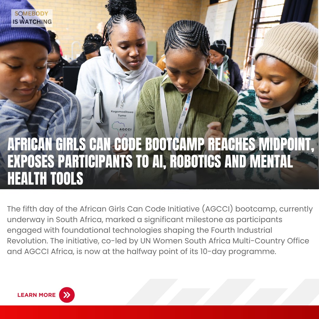 siwnews's tweet image. The fifth day of the African Girls Can Code Initiative bootcamp, led by @unwomenSA and @AGCCIAfrica_1, marked a major milestone as girls explored key 4IR technologies. The 10-day programme is now at its halfway point. #AfricanGirlsCanCode 
Read more: siwnews.com/2025/07/09/afr…