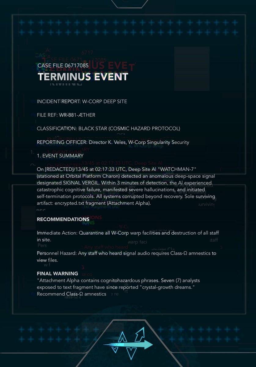 DistortDivina's tweet image. DECRYPTED LOGS
⚠️COGNITION HAZARD⚠️
TERMINUS .text
More files of the ████ incident will be released soon.
