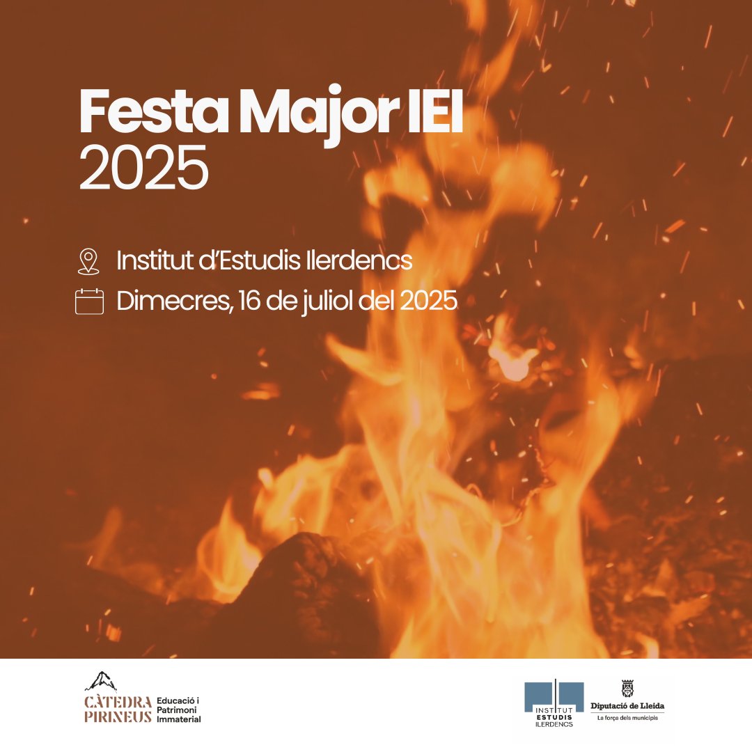 Càtedra Pirineus (@catedrapirineus) on Twitter photo 🎉 Del 13 al 19 de juliol se celebra la Festa Major de l'IEI!
🔥 Demà parlarem de #Falles amb alguns portadors i algunes portadores de la festa de diferents regions de Catalunya.
🗓️ Dimecres, 16 de juliol, a les 20.30 h a l’Aula Magna de l’IEI <a href="/IEILleida/">INSTITUT D'ESTUDIS ILERDENCS</a> 🎉 Del 13 al 19 de juliol se celebra la Festa Major de l'IEI!
🔥 Demà parlarem de #Falles amb alguns portadors i algunes portadores de la festa de diferents regions de Catalunya.
🗓️ Dimecres, 16 de juliol, a les 20.30 h a l’Aula Magna de l’IEI <a href="/IEILleida/">INSTITUT D'ESTUDIS ILERDENCS</a>