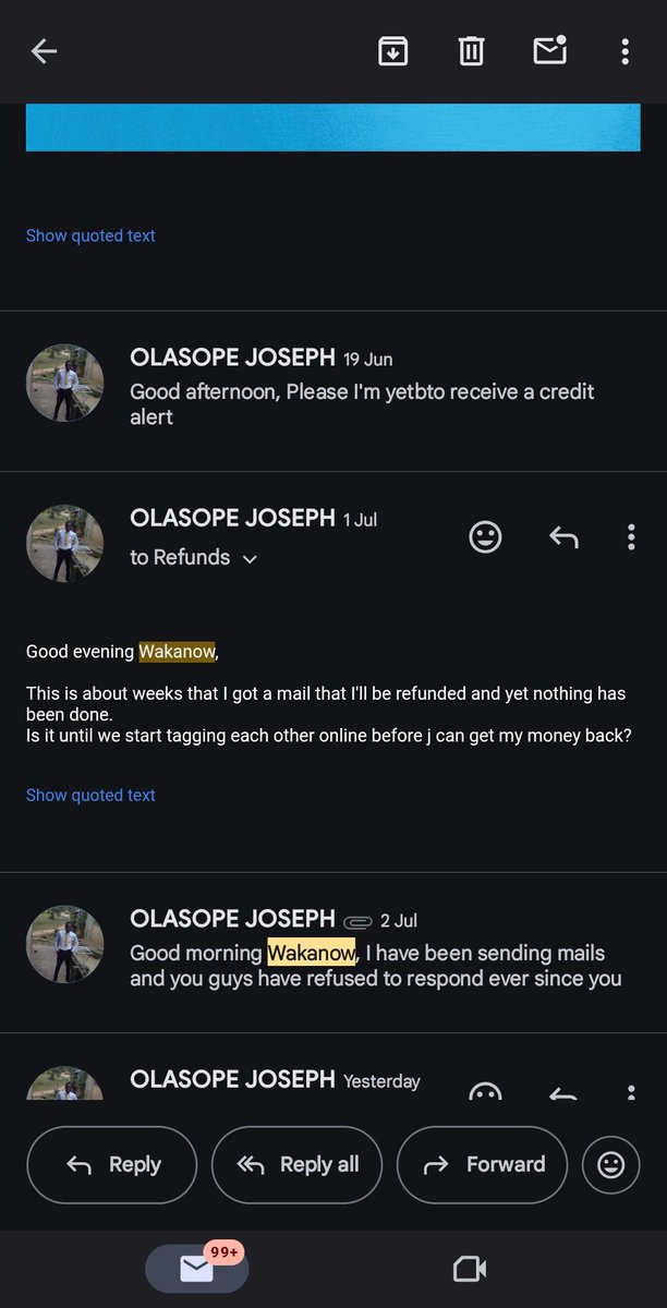 Profsope's tweet photo. @Wakanowdotcom Please kindly help push your people to refund my money since last month  4th of June and this point they've even stop responding to mails. I have some of the screenshot of the mail https://t.co/vhQiu0O0qR