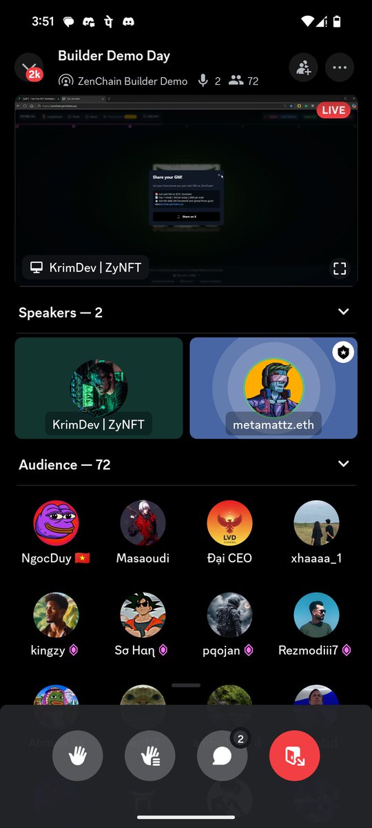 First Builder Demo Day by <a href="/zen_chain/">ZenChain</a>
Live energy, real builders, and powerful demos shaping the future of Web3 🔥
Speakers: <a href="/KrimDevNode/">KrimDev</a> &amp; <a href="/MetaMattz/">MetaMattz.eth</a>
Audience is buzzing  let’s build together