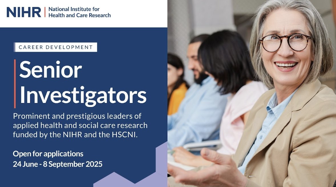 CambridgeBRC's tweet image. 👉NIHR senior investigators cohort 19 is now open for applications! Deadline 8th Sept 25
👉If you want to shape the future of health & social care research, consider applying!
👉 For more information: bit.ly/44lLD0w
@CUH_NHS @Cambridge_Uni @NIHRresearch @CUH_NMAresearch
