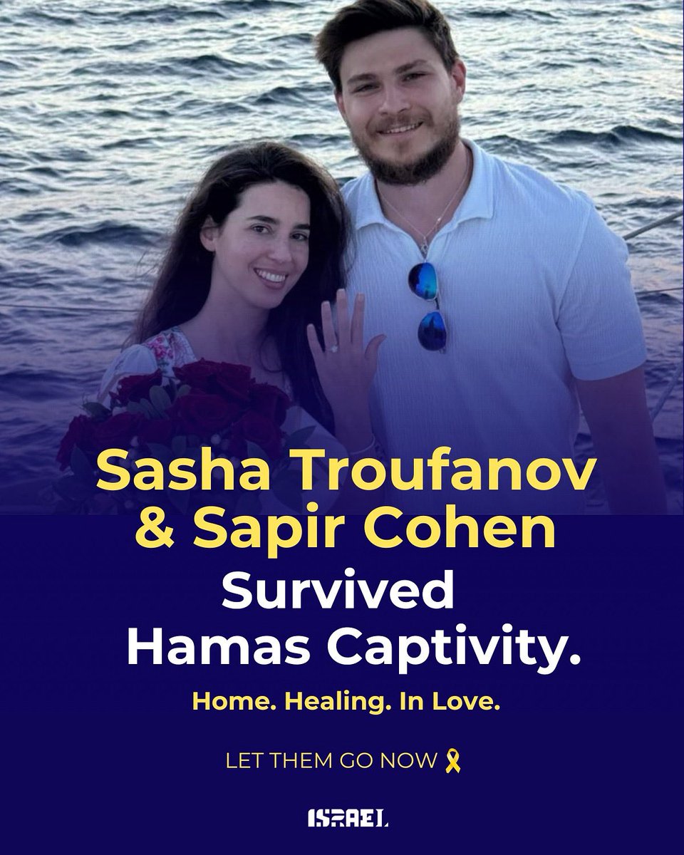 Sasha Troufanov was held hostage by Hamas for 498 days. Sapir Cohen was held for 55 days.

They both survived brutal captivity, but returned home to rebuild their lives.

Now, they’re newly engaged and choosing hope.

This is resilience. These are our people.

50 hostages are