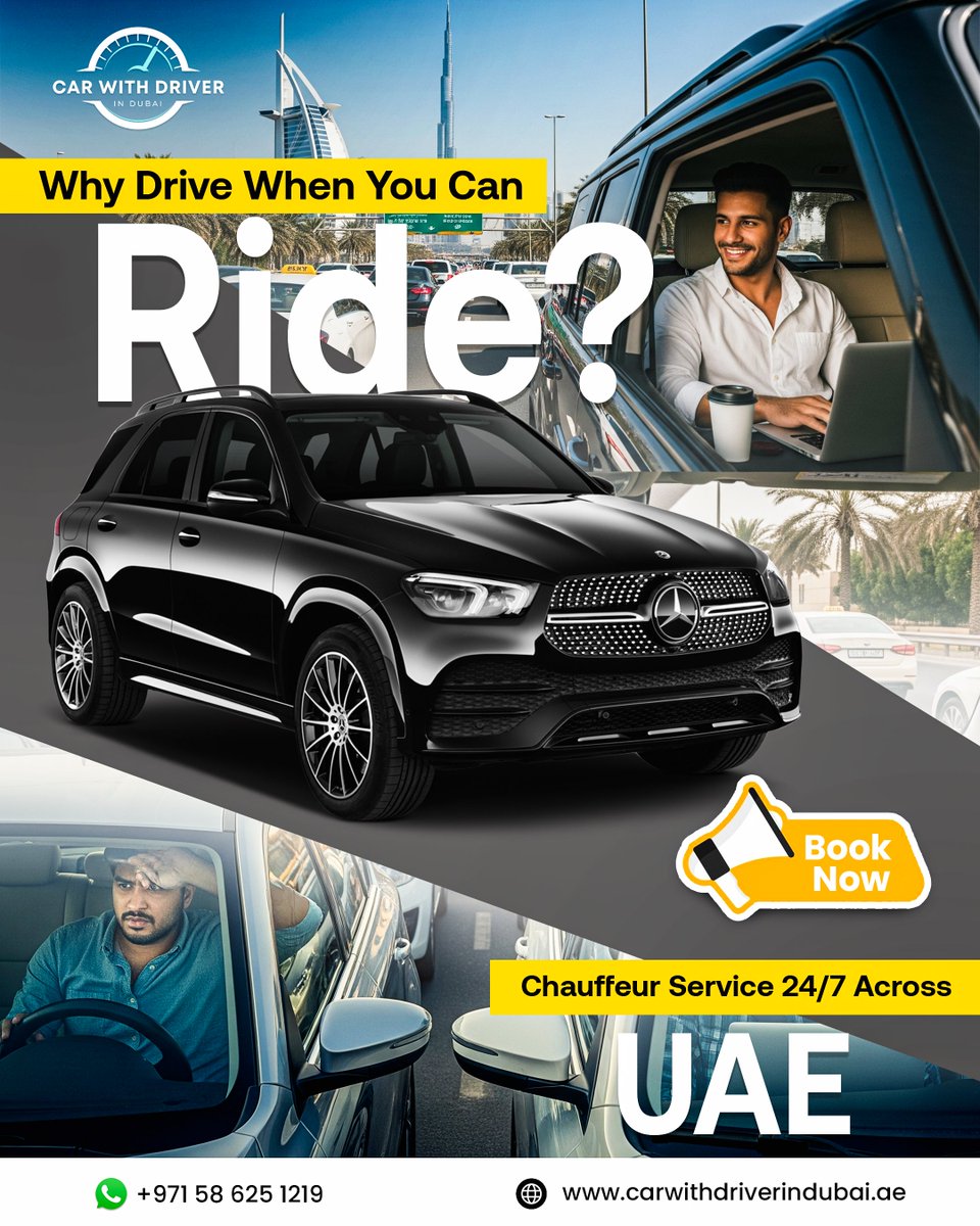 cwddubai's tweet photo. 🚘 Tired of traffic &amp; parking drama in Dubai?
Skip the stress — ride with a pro!

✅ Airport pickups
✅ Inter-emirate travel
✅ 24/7 chauffeur service across UAE

📲 WhatsApp: +971 58 625 1219
🌐 https://t.co/BmPv7zJv9F

#CarWithDriverDubai #UAEChauffeur #DubaiTraffic https://t.co/9BtHMmTY2R