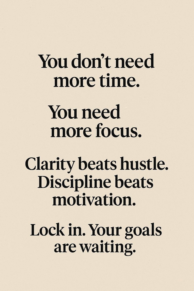 Kennetoshi's tweet image. You don’t need more time.
You need more focus.

Clarity beats hustle.
Discipline beats motivation.

Lock in. Your goals are waiting. 🔒⚡ #StayLockedIn #MindsetHack