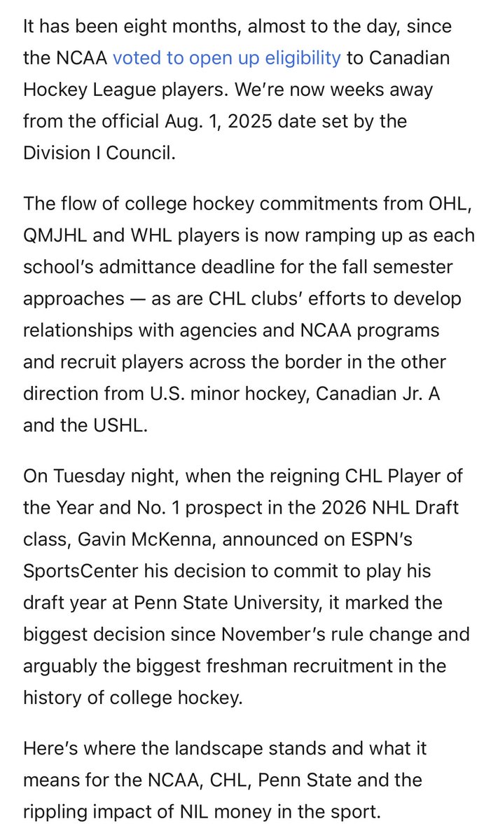 Scott Wheeler (@scottcwheeler) on Twitter photo 🆕 at <a href="/TheAthletic/">The Athletic</a>: On this moment in college and junior hockey:
- The different approaches NCAA programs are taking
- What it all means for the CHL
- The $ of it all
- A program-shaping time for Penn State
My column, with some fresh reporting:
nytimes.com/athletic/64812… 🆕 at <a href="/TheAthletic/">The Athletic</a>: On this moment in college and junior hockey:
- The different approaches NCAA programs are taking
- What it all means for the CHL
- The $ of it all
- A program-shaping time for Penn State
My column, with some fresh reporting:
nytimes.com/athletic/64812…