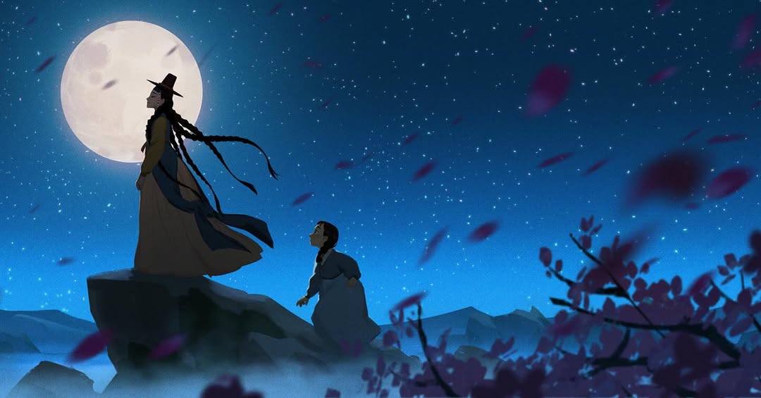 <케이팝 데몬 헌터스> 초기 무당들의 프롤로그 씬의 다른 버전 컨셉 스터디안 자료.

헌터들이 다음 세대를 찾아 그 역할을 건네준다는 짧막한 스토리라인이 있을 예정이였다고 합니다. #KPOPDEMONHUNTERS