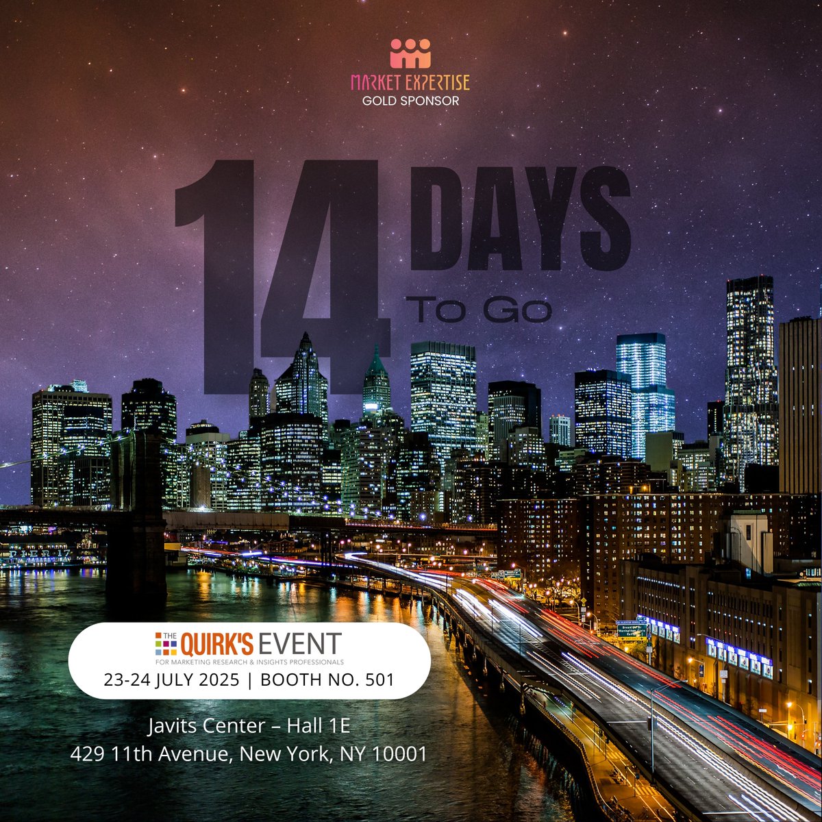 Just 2 weeks until The <a href="/QuirksMR/">Quirk's Media #MRX</a> Event NYC! As a proud Gold Sponsor, we're excited to showcase solutions turning complex data into clear, actionable insights. Visit Booth 501 to explore case studies &amp; connect with our experts on future-proofing strategies! #QuirksEvent