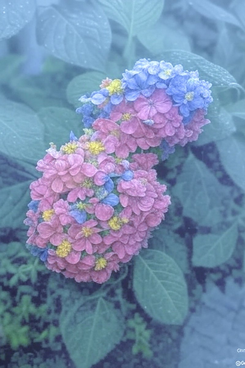 朝靄の中の優しい紫陽花