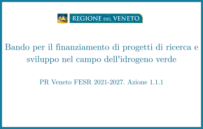 RegioneVeneto's tweet image. PR Veneto FESR 2021-2027. Azione 1.1.1
Con DGR n. 700 del 24/06/2025 approvato il Bando per il finanziamento di progetti di ricerca e sviluppo nel campo dell'idrogeno verde.
Per maggiori informazioni: url.regve.it/r/idrogeno_ver…