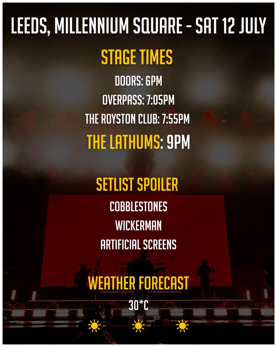 TheLathums's tweet image. The important deets for our big headline show in Leeds this weekend! Tickets remaining can be purchased here: tix.to/TheLathumsSOTC 💛