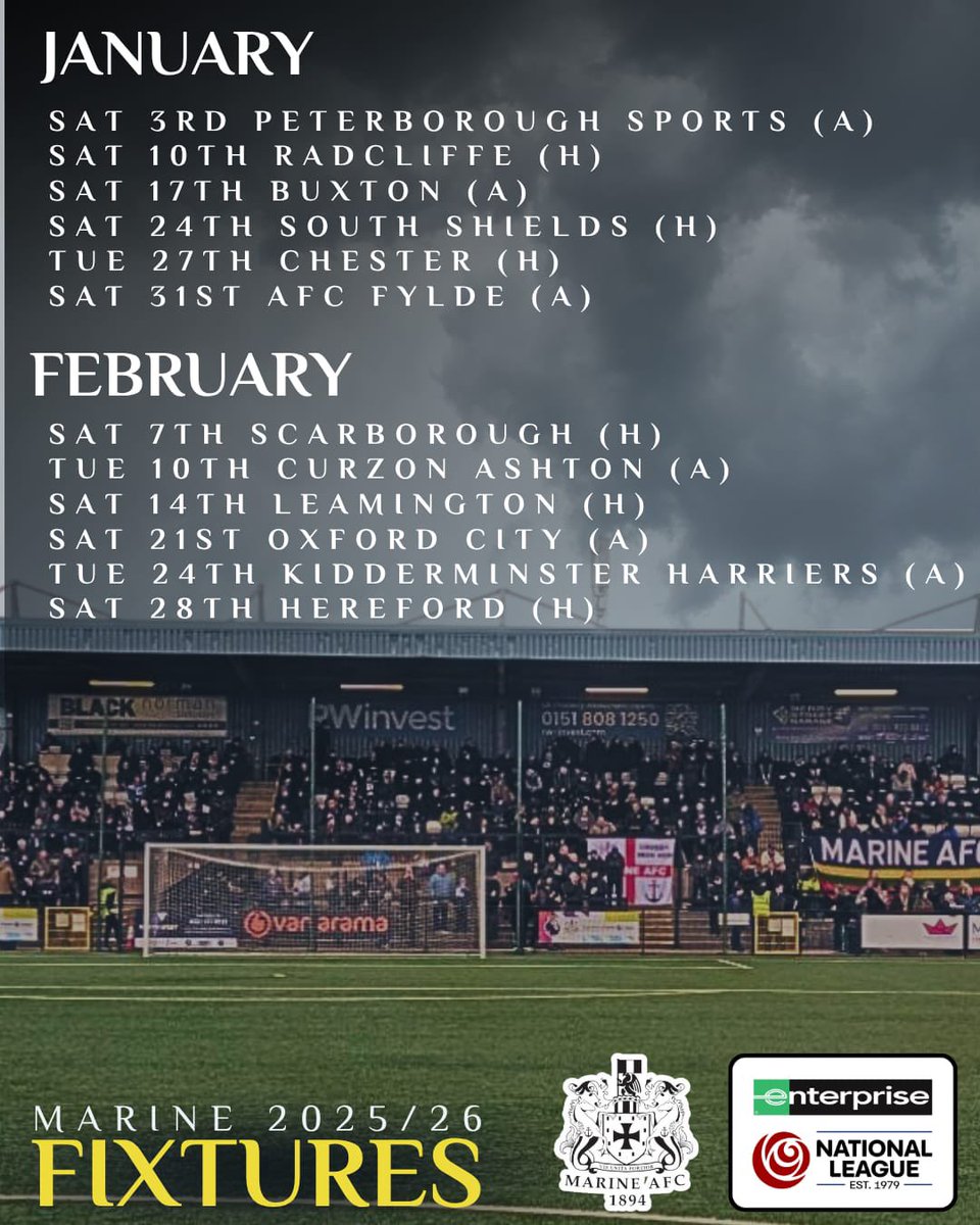 MarineAFC's tweet image. 📅 Marine FC can now confirm our 2025/26 National League North fixture schedule.
#WeAreMarine