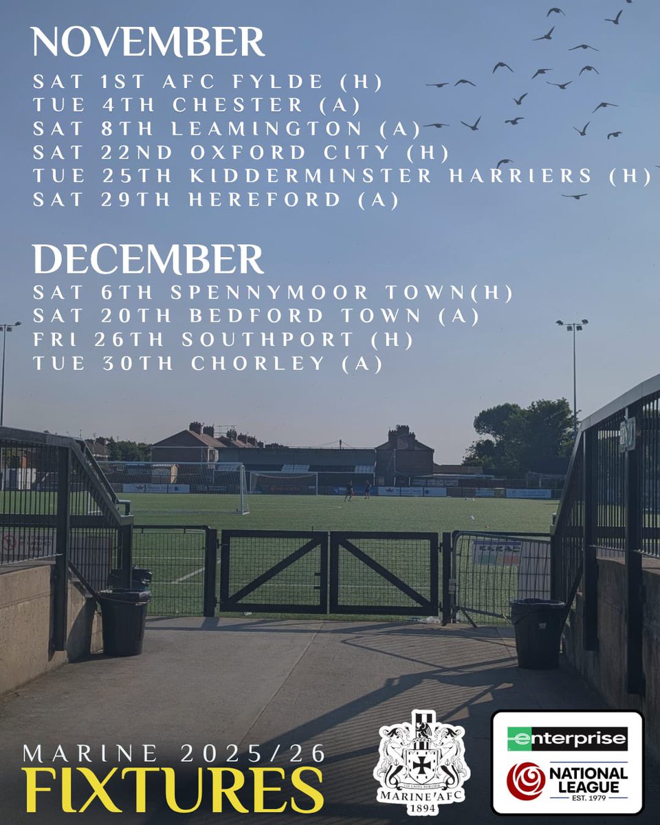 MarineAFC's tweet image. 📅 Marine FC can now confirm our 2025/26 National League North fixture schedule.
#WeAreMarine