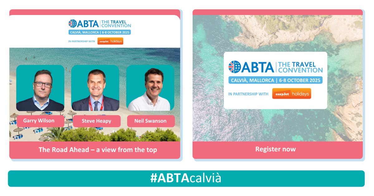 At this year’s Convention, Garry Wilson, easyJet holidays, Steve Heapy, Jet2, and Neil Swanson, TUI UK &amp; Ireland, will reflect on 75 years of travel since ABTA was formed and share their thoughts on the road ahead. Sign up for E-news: tinyurl.com/EnewsTTC #ABTAcalvià