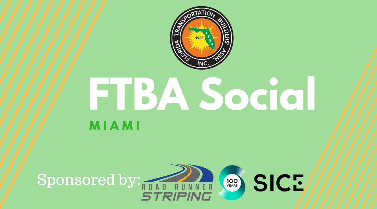 Join us for the FTBA Miami Social on Thursday, July 17th from 5-7:30 PM at The Doral Yard in Doral. A big thank you to Road Runner Striping Technologies, Inc. and SICE, Inc. for sponsoring this month's social. ow.ly/VXg850Wmuct

We look forward to seeing you there!