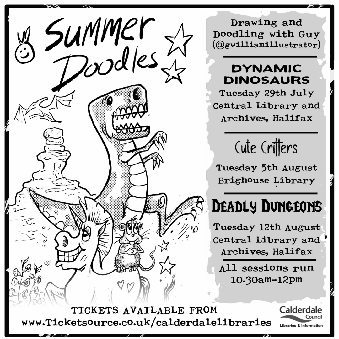 CMBClibraries's tweet image. We are looking forward to welcoming storytellers Robin and Liv for some interactive storytelling sessions both with characters called Jack!
And Guy the Illustrator will also be back and doodling this summer, teaching us all how to make cute and deadly creatures.