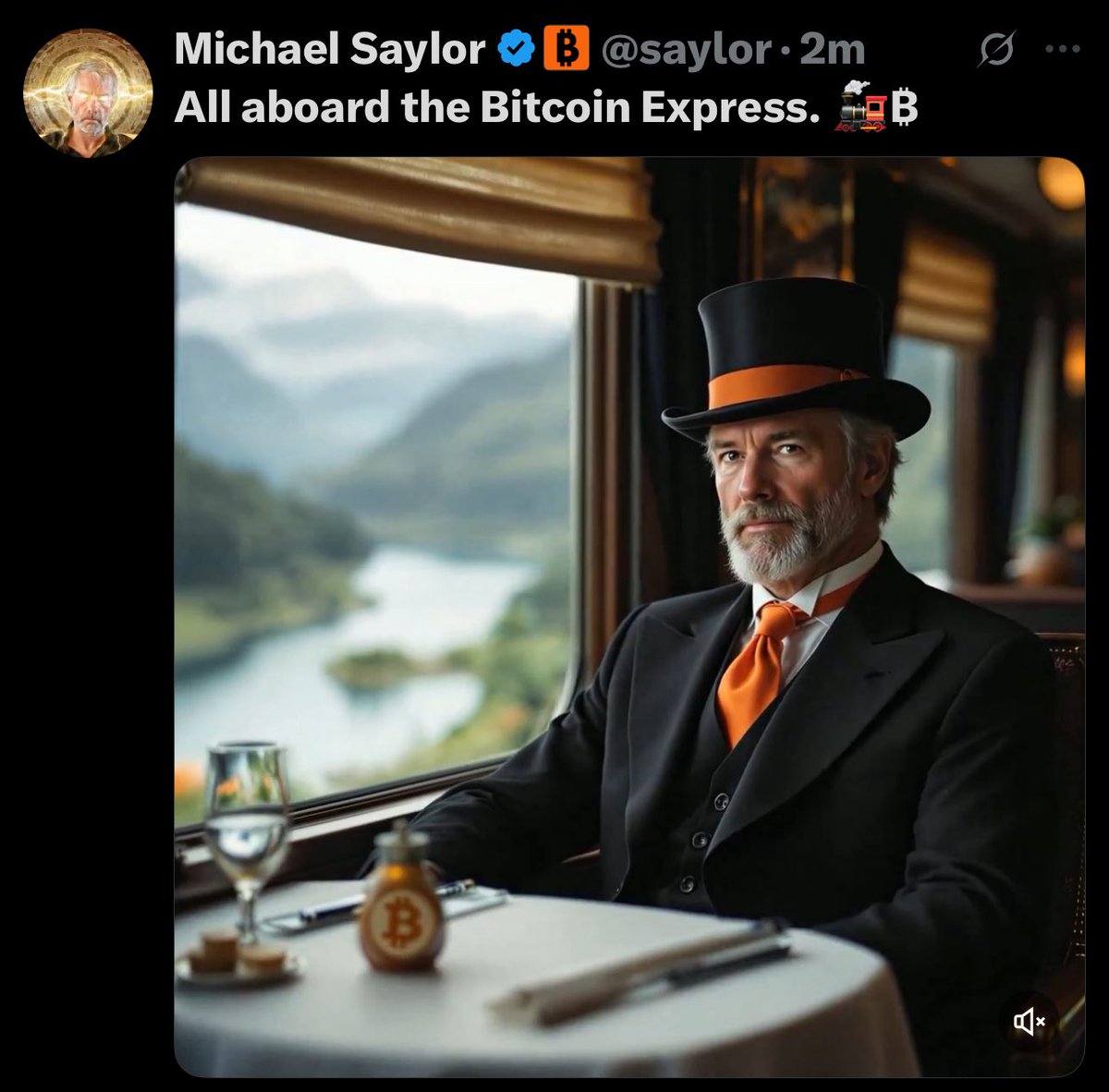 ApexMediaHub's tweet photo. 🚨 NEW: 

MICHAEL SAYLOR: 

“ALL ABOARD THE BITCOIN EXPRESS.🚂” https://t.co/ERo88QGj2A