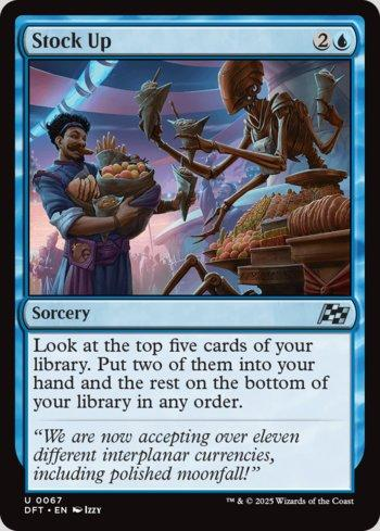 'Stock Up' is one of the best cards of all time... and it's hard to imagine replacing it with another card. Will you?

I'd say 'Stock Up' is good in Jeskai Shiko, while 'Consult the Star Charts' is better in UW control.

Will you make the exchange? 
#MTGEternities #MTG