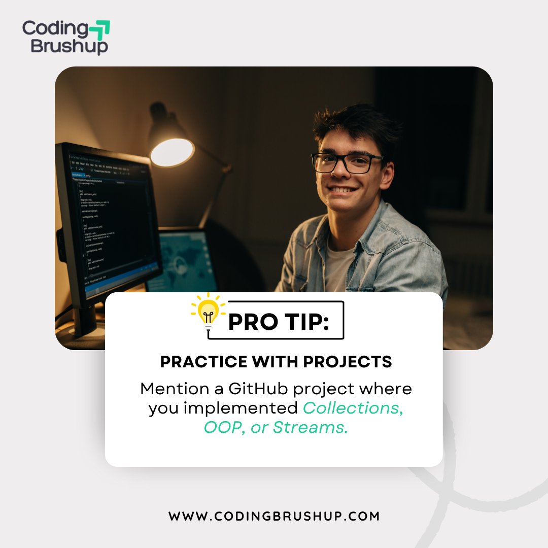Codingbrushup's tweet image. ๐ Pro Tip: Your GitHub speaks louder than your resume.
Show off how you used Collections, OOP, or Streams โ and get noticed.
#CodeSmart #GitHubPortfolio #JavaTips #CodingBrushup #ProjectBasedLearning #DevLife
codingbrushup.com