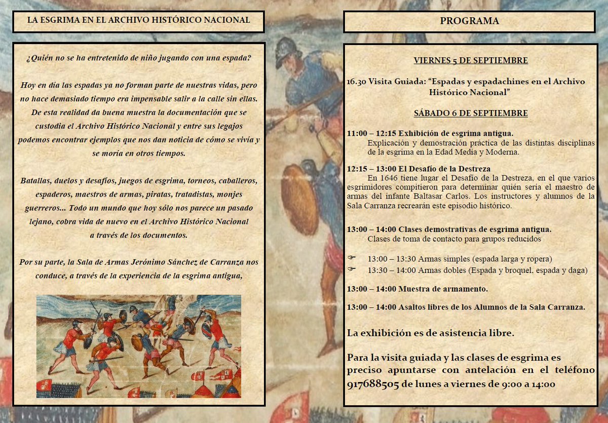 🆕Ya tenemos el programa de las 𝐈𝐕 𝐉𝐨𝐫𝐧𝐚𝐝𝐚𝐬 𝐝𝐞 𝐞𝐬𝐠𝐫𝐢𝐦𝐚 𝐚𝐧𝐭𝐢𝐠𝐮𝐚 en el Archivo Histórico Nacional (#AHN)🤺

🔗No te las pierdas: amigosahn.org/wp-content/upl… 
🗓️5 y 6 de septiembre
📍#AHN, C/Serrano 115 (dentro del recinto del CSIC)

<a href="/culturagob/">Ministerio de Cultura</a> <a href="/AmigosAHN/">AmigosAHN</a>