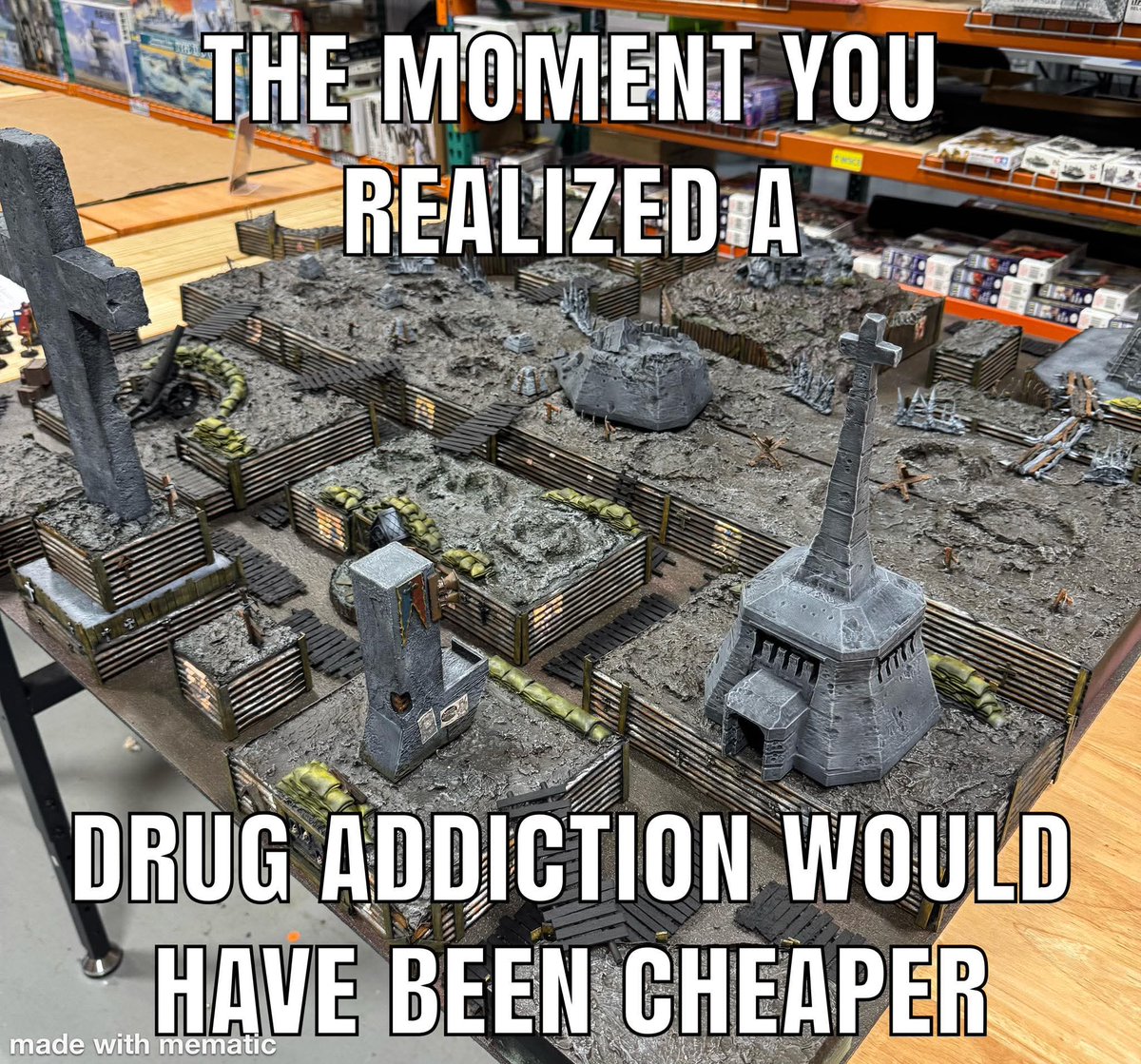 Honestly, it's not that expensive to make all of this compared to buying terrain from GW. Now that is more expensive!!
