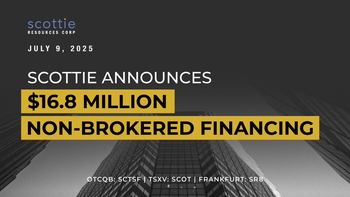 ScottieCorp's tweet image. News Release 📣 We are pleased to announce a $16.8 million non-brokered private placement financing, of which a lead order of $6 million, translating to $8.4 million in charitable flow-through funding, will be provided by our recently acquired strategic partner, Ocean Partners UK…