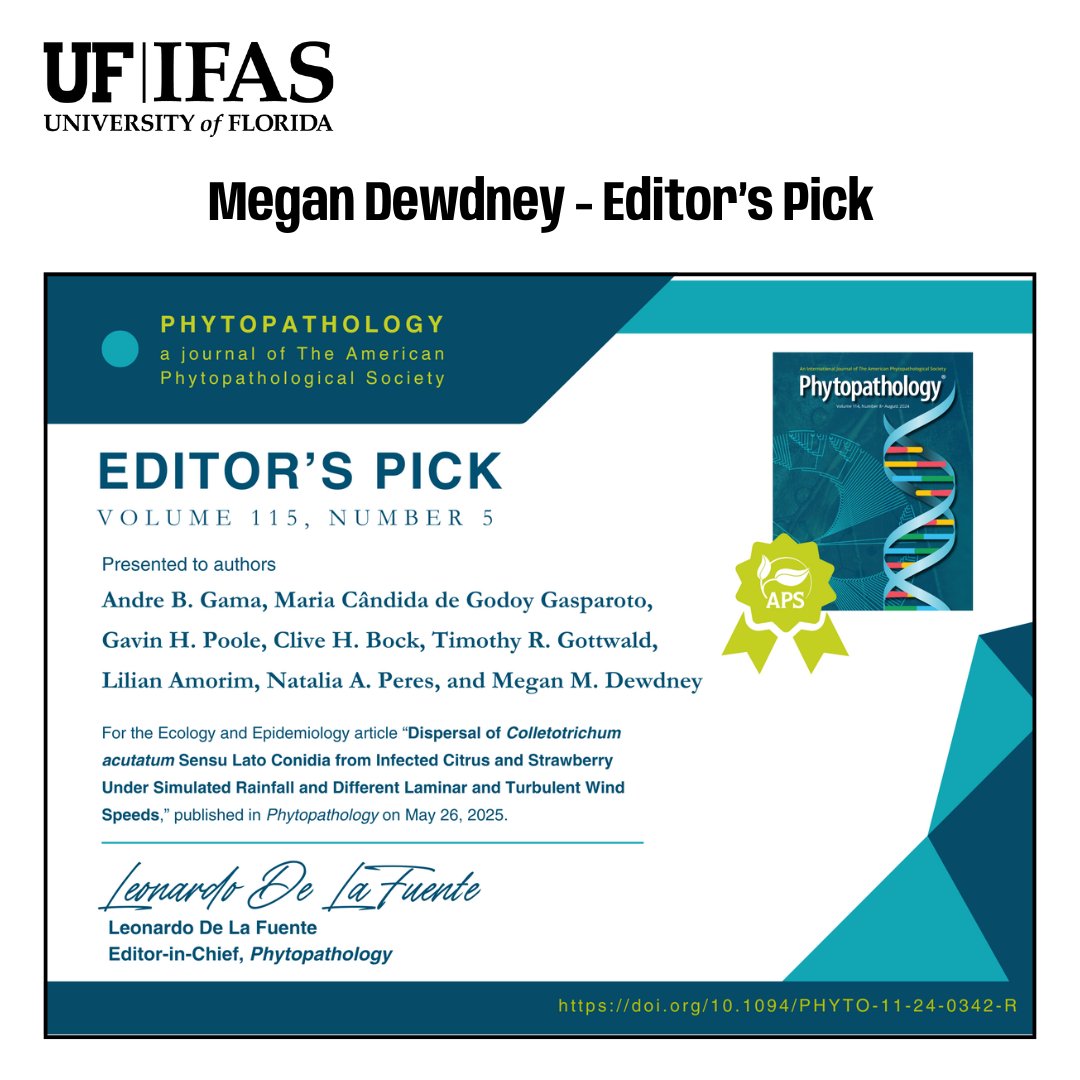 UF/IFAS Citrus REC (@ufifascitrusrec) on Twitter photo Congratulations to Dr. Megan Dewdney and team for the Editor’s Pick of their article in Phytopathology. Read the article here, doi.org/10.1094/PHYTO-… <a href="/PhytopathologyJ/">Phytopathology®</a> <a href="/UFPlantPath/">UF/IFAS Plant Pathology Department</a> Congratulations to Dr. Megan Dewdney and team for the Editor’s Pick of their article in Phytopathology. Read the article here, doi.org/10.1094/PHYTO-… <a href="/PhytopathologyJ/">Phytopathology®</a> <a href="/UFPlantPath/">UF/IFAS Plant Pathology Department</a>