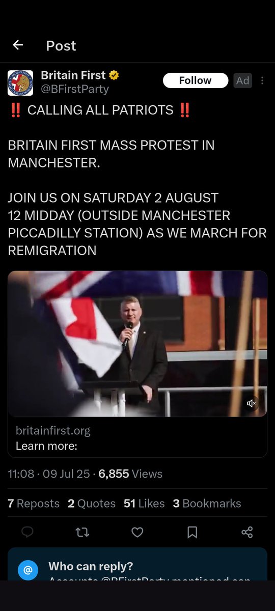 They've turned off replies so just to let them know they'll be lucky to get double figures the rancid, racist fuckers.
Manchester is a proud city built on immigration. This lot can fuck off.