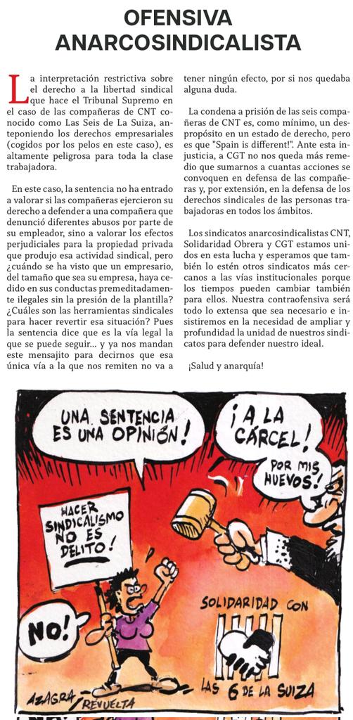 Solidaridad con las 6 de la Suiza,en el último Rojo y Negro