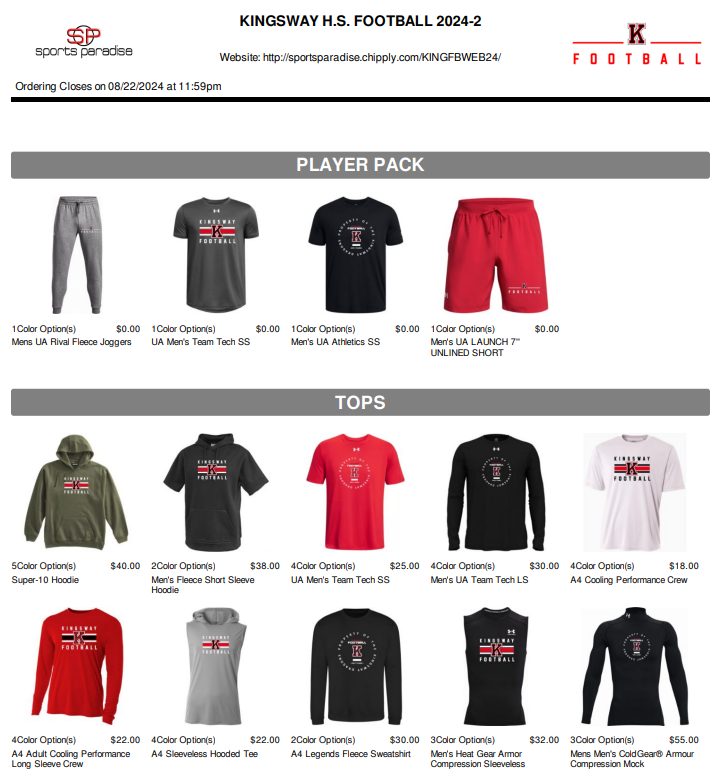 CoachMHendricks's tweet image. 👀 Hurry - Sports Paradise Team Store: Closes on 07/13/2025... Only chance at Swag for 2025
MANDATORY PLAYER PACK for ALL players
🎯 Team Store Website: Sports Paradise - sportsparadise.chipply.com/KINGFBWEB24/?a…
🎯 Team Invitation Camp: hendricksfootball.com
🎯 Registration
@Dragons_AD