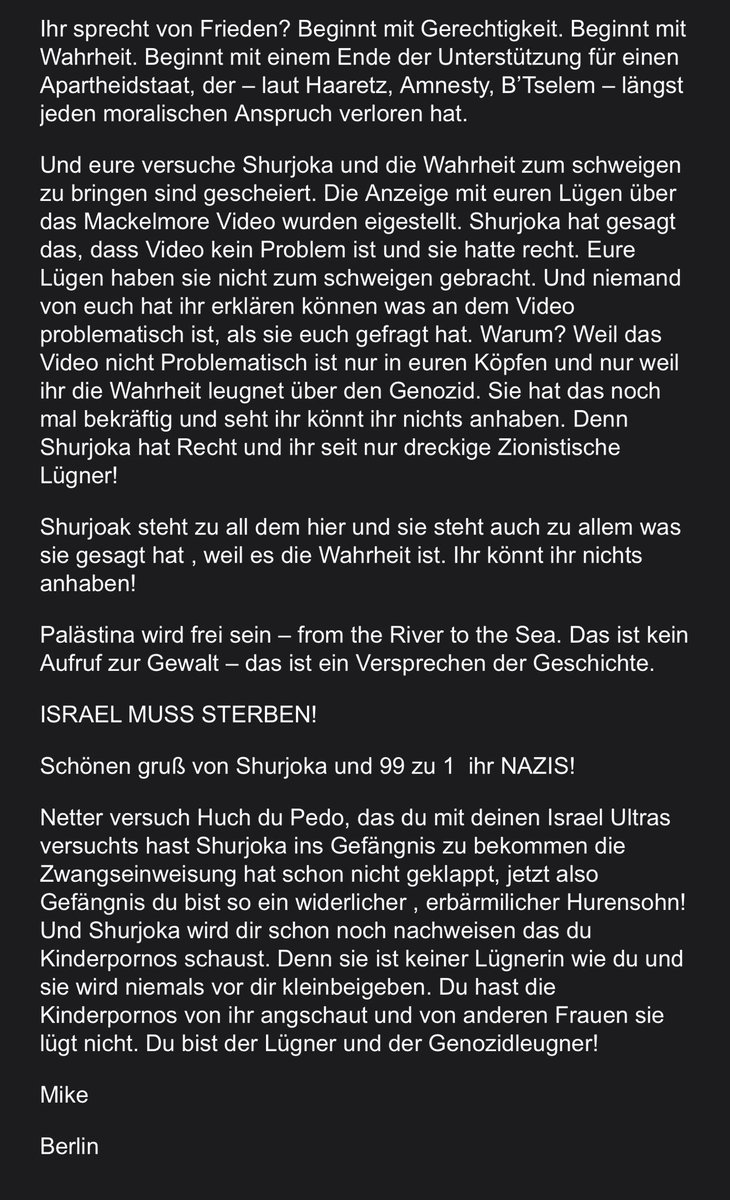 Habe weiterhin keine Ahnung, wie ich in den #Shurjoka Fanboy-Fokus geraten bin und wer das überhaupt ist, aber offenbar haben sich ihre Ultras vom intellektuellen und kognitiven Nullpunkt inzwischen konsequent weiter abwärts antisemitisch durchempört. Hier jedenfalls ein Update: