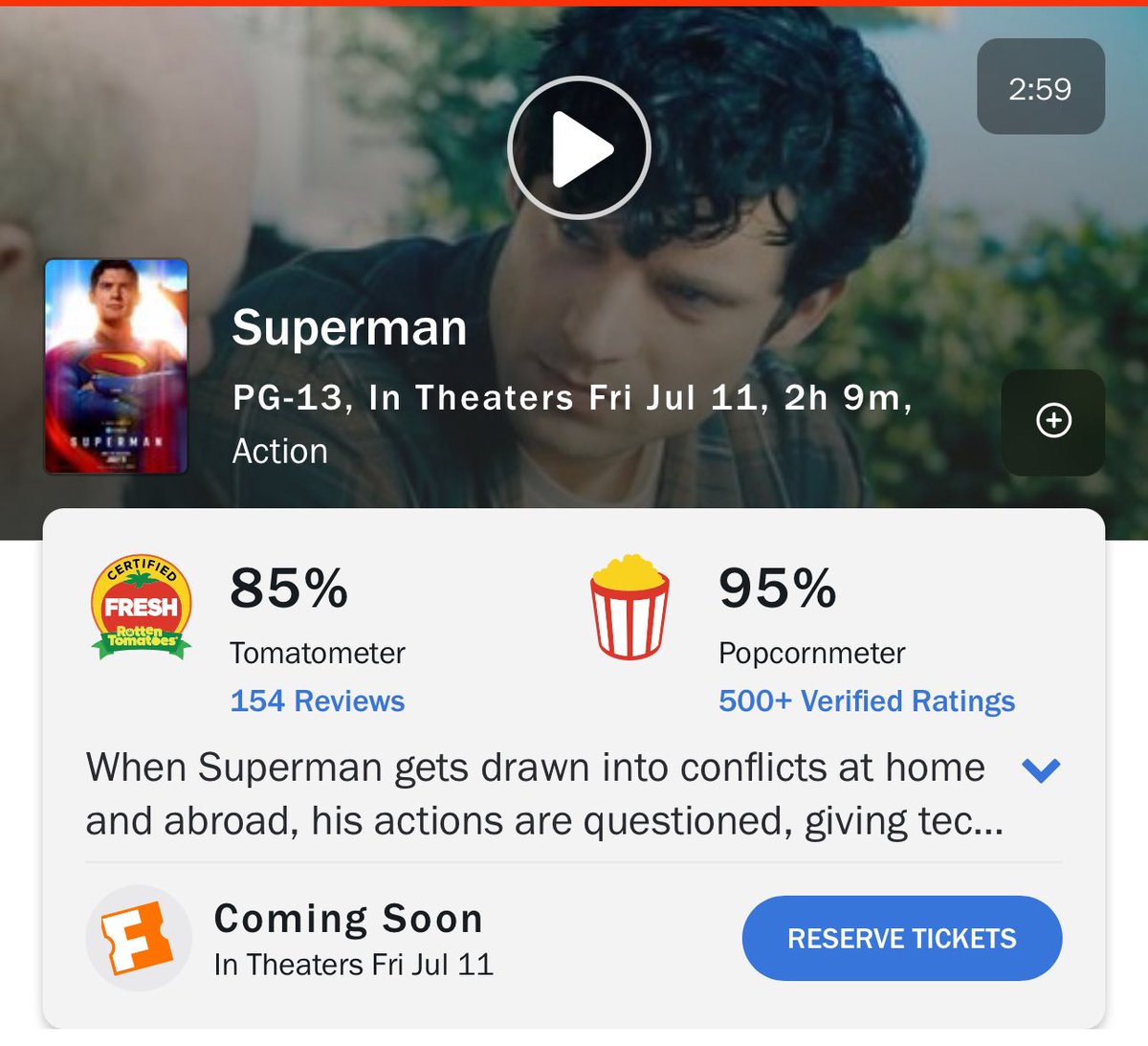 #Superman soars with a 95% audience score on Rotten Tomatoes!