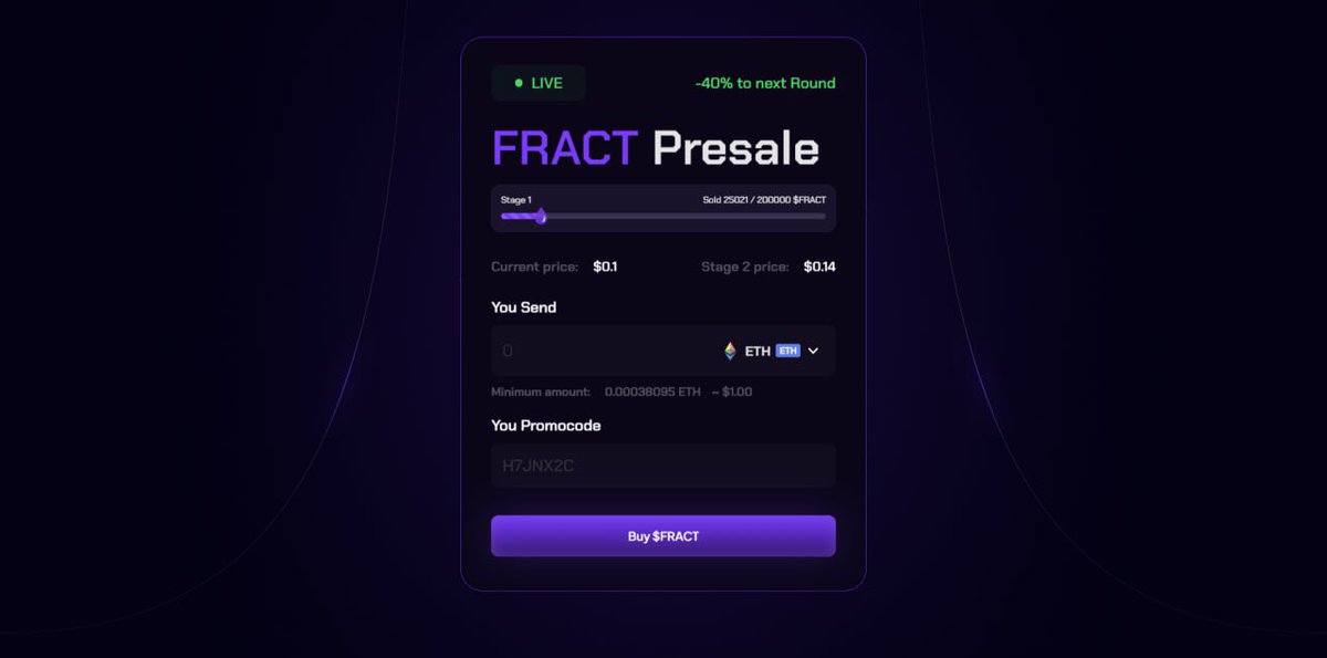 FracTools (@fractools) on Twitter photo First 25000 $FRACT โ SOLD! ๐ผ
We already achieved our first milestone and sold 12% of the first round.
Whatโs gonna be next?
We will reach more and more goals and expand oil to the crypto. And you can become an early ambassador of it.
Join the movement: First 25000 $FRACT โ SOLD! ๐ผ
We already achieved our first milestone and sold 12% of the first round.
Whatโs gonna be next?
We will reach more and more goals and expand oil to the crypto. And you can become an early ambassador of it.
Join the movement: