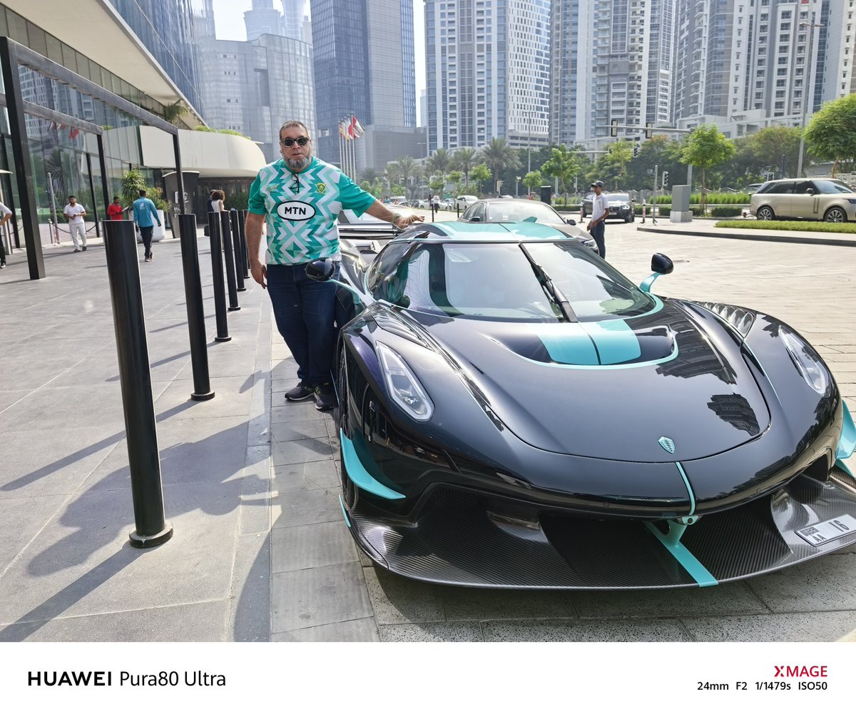 Got my new Koenigsegg delivered to my hotel in Dubai. Wore my Springboks shirt to match my car 😀 #Koenigsegg #Dubai Photo captured with the new #HuaweiPura80Ultra