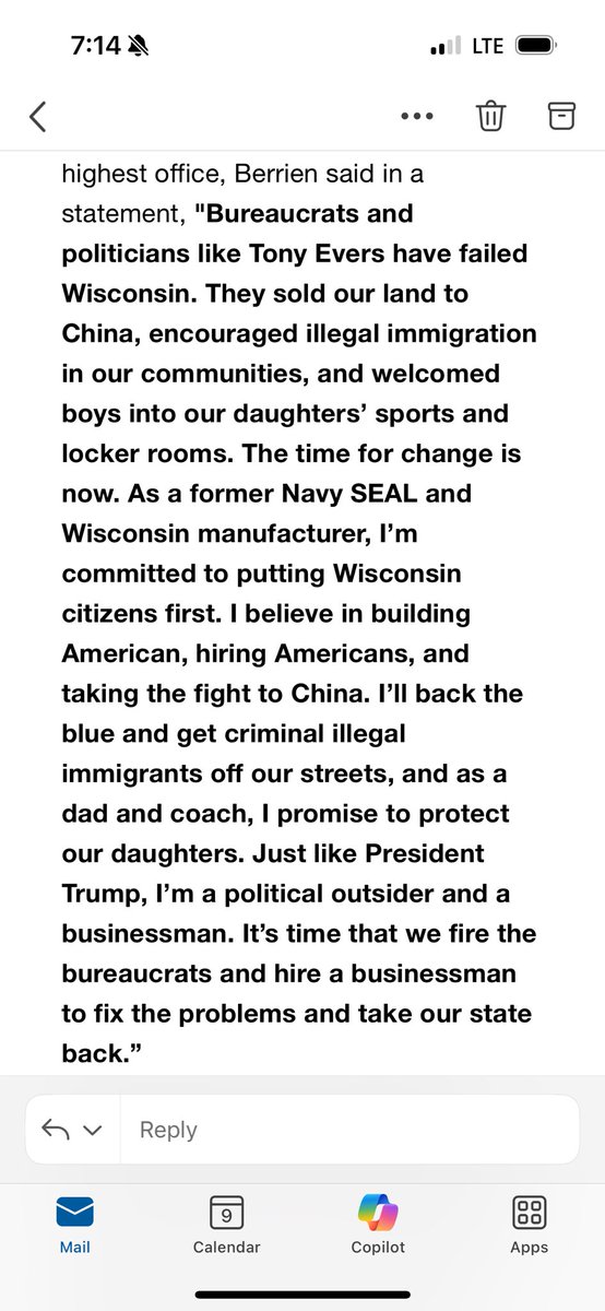 VanessaKjeldsen's tweet image. NEW: Former Navy SEAL and Wisconsin manufacturer Bill Berrien joins the race for the state’s next governor.
“Just like President Trump, I’m a political outsider and a businessman,” Berrien wrote in his campaign announcement.