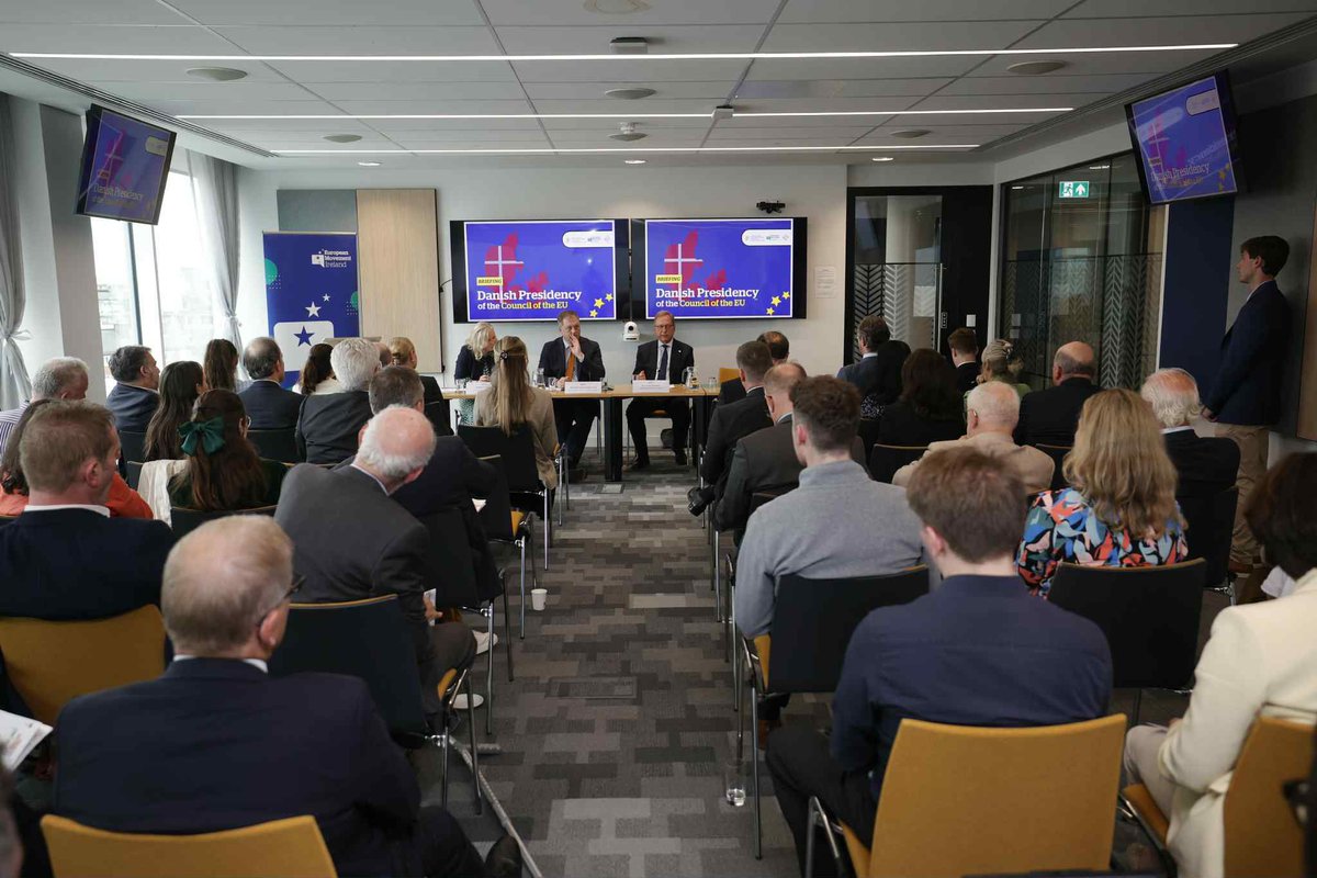 Denmark in Ireland (@dkinireland) on Twitter photo Yesterday, the Ambassador joined Minister for European Affairs and Defence <a href="/ThomasByrneTD/">Thomas Byrne</a> and <a href="/emireland/">European Movement Ireland</a> for a discussion on the Danish EU Presidency, which commerced on the 1st of July 🇩🇰🇪🇺🇮🇪
📸: Conor McCabe Yesterday, the Ambassador joined Minister for European Affairs and Defence <a href="/ThomasByrneTD/">Thomas Byrne</a> and <a href="/emireland/">European Movement Ireland</a> for a discussion on the Danish EU Presidency, which commerced on the 1st of July 🇩🇰🇪🇺🇮🇪
📸: Conor McCabe