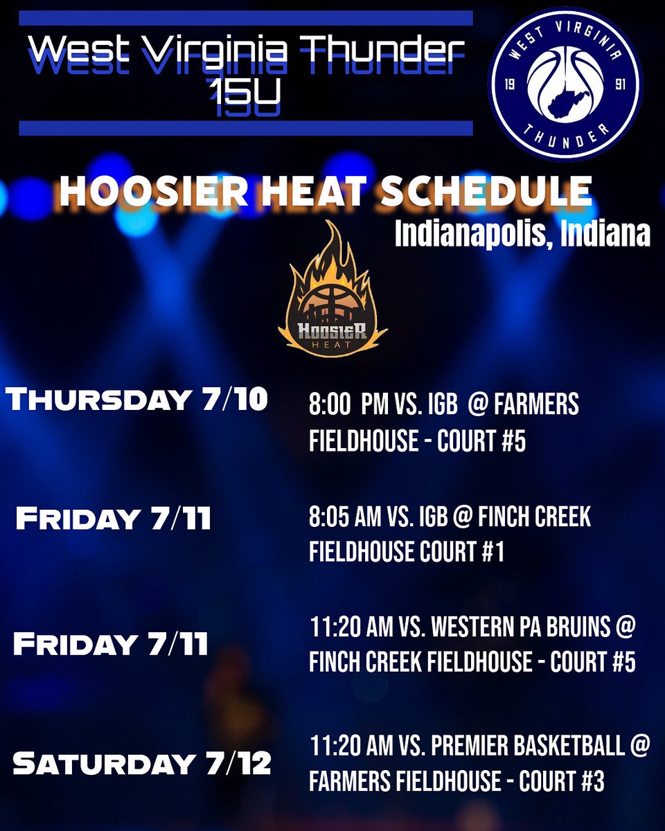 Updated schedule for Hoosier Heat! 📍🏀 Coaches - Check out this talented group of hard working 2029’s playing up in 15U!!